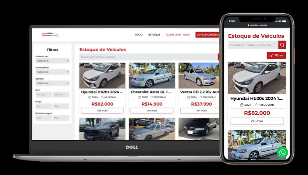 Mockup do painel administrativo do site